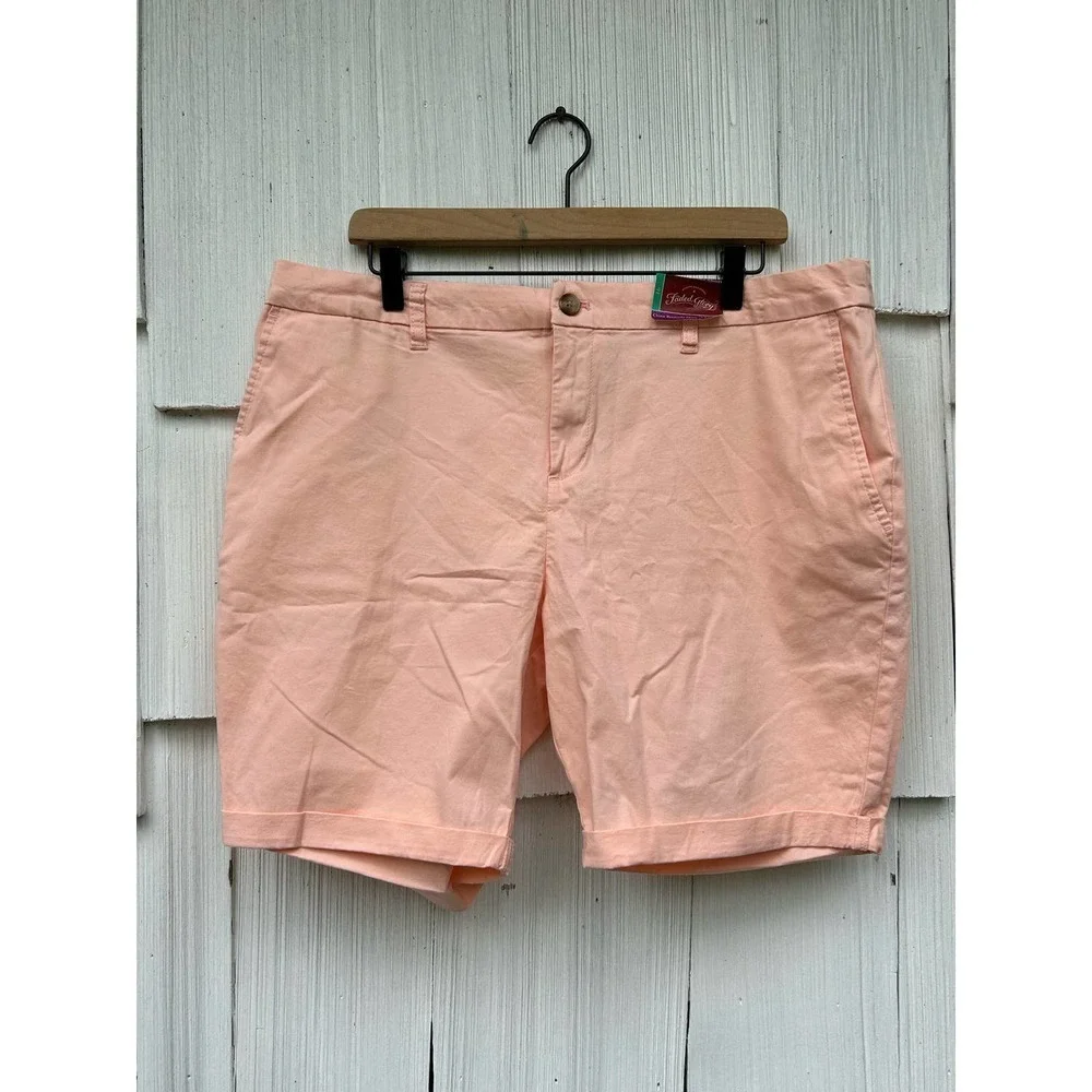 Faded Glory Womens Peach Chino Bermuda Shorts Size 16‎ Cuffed Casual Everyday